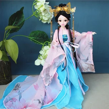 30 см BJD Китайская Древняя Кукла Одежда Hanfu Головной убор Кукла Сказочной принцессы С Волочащейся юбкой Китайские Драматические Куклы Игрушки для девочек
