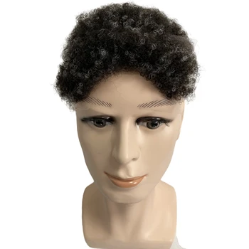 Индийский Девственный человеческий шиньон 4 мм Afro 1b10 Серый Afro 2x13 см Кружевная линия роста волос для мужчин с выпадением черных волос