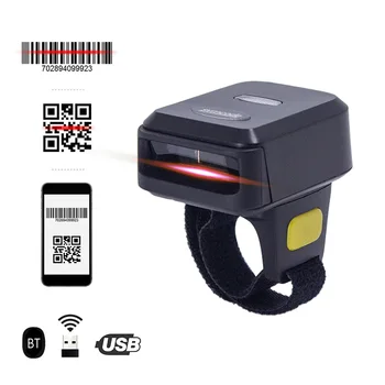 2D-сканер штрих-кодов, портативное кольцо для ношения на пальце, 1D 2D-считыватель штрих-кодов, беспроводное и проводное подключение BT + 2.4G