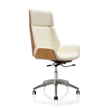 Офисный компьютерный стул с высокой спинкой из гнутого дерева, вращающийся, мебель для домашнего офиса из микроволоконной кожи, кожаное кресло для совещаний