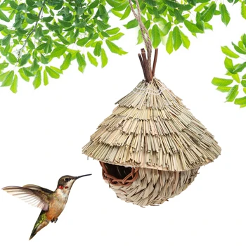 Плетеный птичий домик из соломы 367A для птиц из травы для подвесных домиков колибри на улице