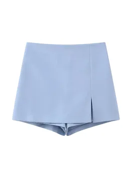 Женская шикарная однотонная мини-юбка с разрезом и высокой талией, Универсальные облегающие короткие брюки-кюлоты 2023, Летняя женская Элегантная уличная одежда