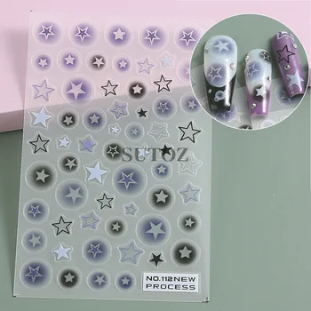 1 шт. 3D наклейки для ногтей в виде звездочек, летний дизайн ногтей, фиолетово-черные наклейки-слайдеры в виде звездочек, украшения для маникюра в корейском стиле