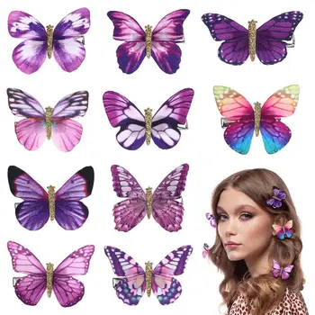 Заколки Для волос, Заколки Для девочек, Фиолетовые Мини-Бабочки, Большие Сиреневые Огромные Аксессуары, Сказочные Крылья, Движущиеся Застежки, Женская 3D-Заколка Kawaii