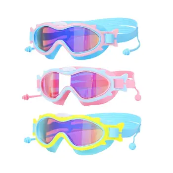 Детские плавательные очки с затычками для ушей, летние пляжные очки, регулируемые противотуманные очки для дайвинга для детей от 4 до 16 лет, подростков, мальчиков и девочек