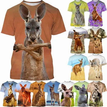 Модная женская/мужская футболка с забавным животным с круглым вырезом и короткими рукавами, новейшая крутая футболка с 3D-изображением кенгуру, повседневная футболка с принтом