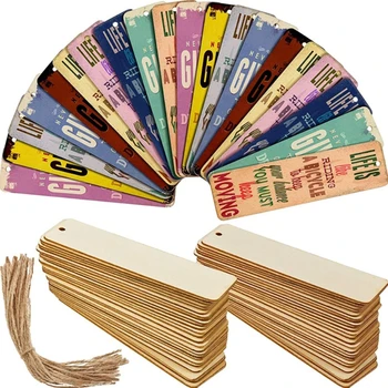 Деревянные объемные заготовки-закладки с веревочками, деревянные маркеры для книг, прямоугольная тонкая подвесная бирка с отверстиями для поделок своими руками