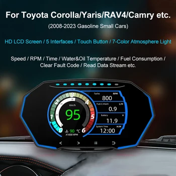 F11 HUD OBD2 Дисплей Автомобильный Датчик GPS Спидометр об/мин Измеритель Температуры Топлива Воды/Масла для Toyota Corolla/Yaris Бензин 2008-2023