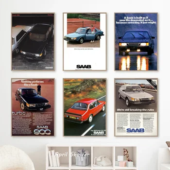 Классический винтажный Saab 900 Turbo Cars Модный плакат, картина на холсте и принты, настенное искусство, HD-картинка для коллекции домашнего декора в детской комнате