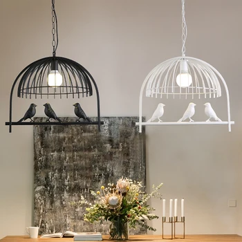 Люстра из железной птичьей клетки в скандинавском стиле из смолы для столовой, кухни, ресторана, кафе, внутреннего декора, подвесной светильник, светильники