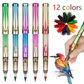 Новый Вечный Карандаш + 12 цветных карандашей для рисования Технология бесконечного письма, Стираемый Маркер без чернил, Школьные канцелярские принадлежности Kawaii