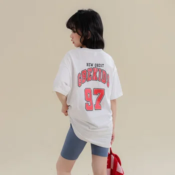 Детская верхняя одежда для девочек 8-10 лет, футболка с коротким рукавом, летние длинные топы с буквенным принтом, модная повседневная детская футболка