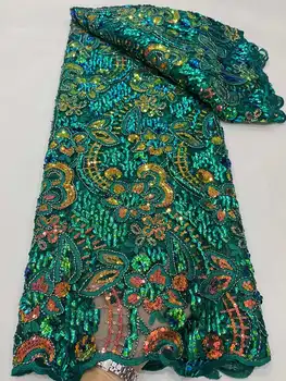 Роскошное издание Африканской кружевной ткани 2023 Новейшая зеленая Индийская ткань Сари Высококачественный тюль 3D кружевное свадебное платье с блестками YYZ923