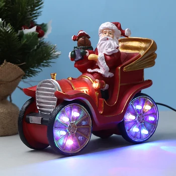 Винтажная смола, классическая светящаяся музыка, Красный грузовик, Рождественское украшение Navidad Noel, украшение дома, декор рабочего стола, детские подарки