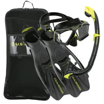 Набор для подводного плавания для взрослых черного цвета - маска, трубка, средние ласты и сумка для снаряжения в комплекте
