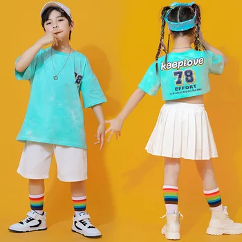 Хип-хоп Синяя футболка для уличных танцев, Футболки с надписями для мальчиков, Шорты, Комплекты одежды, Детская летняя классная одежда, Детские костюмы
