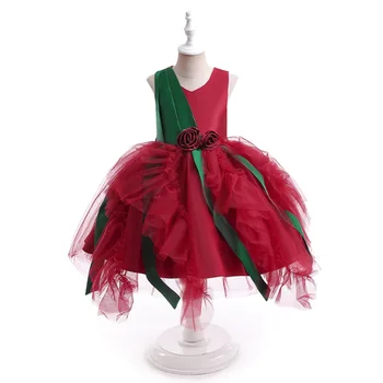 Красное платье для первого причастия, бальное платье для крещения, платье с цветочным узором для девочек, Тюлевое платье принцессы на День рождения, Рождество, Новогодние платья 2024