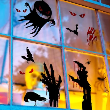 Наклейка на стену в виде Летучей мыши и Тыквы на Хэллоуин, Отпечаток руки, Пятна крови, наклейки на окна, Фон, Обои для гостиной, спальни, домашний декор