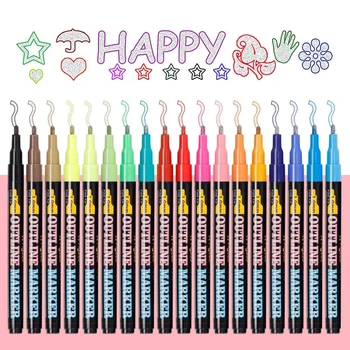 Контурные металлические маркеры, 18 цветов, маркеры с двойной линией, фломастеры, блестящие маркеры, ручки для рисования, маркер для поделок
