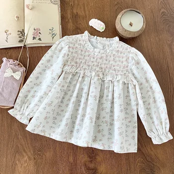 Блузка для девочек, розовые рубашки с длинными рукавами в цветочек, одежда для маленьких девочек, осенние блузки 2-7 лет