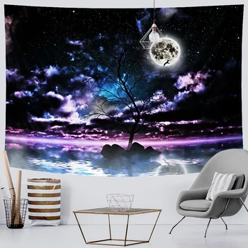 Психоделическая сцена Луна планета домашний арт-деко гобелен Мандала Хиппи Богемная декоративная простыня для спальни диван одеяло
