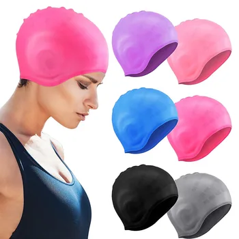 Силиконовые шапочки для плавания Мужские Женские Водонепроницаемые шапочки для плавания с защитой ушей для дайвинга, шапочки для купания с длинными короткими волосами, Аксессуары для бассейна