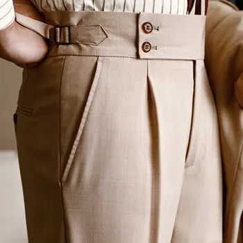Корейский мужской однотонный костюм, брюки, облегающие ноги, повседневные Британские брюки с высокой талией, Весенние Офисные брюки, мужские брюки, брюки