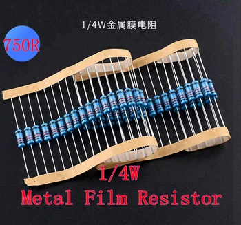 (100шт) 750R Ом 1/4 Вт Металлический пленочный резистор 750R Ом 0,25 Вт 1% ROHS