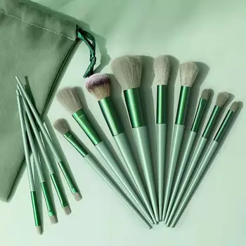 Набор кистей для макияжа Beauty Four Seasons Green с мягкой щетиной и 13 румянами, тени для век, консилер, основа, рассыпчатая пудра, подсветка