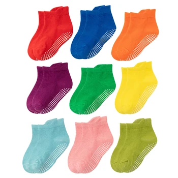 6 пар / лот, нескользящие носки для малышей, ручки для новорожденных Bebe Для девочек и мальчиков, хлопчатобумажные носки для первых ходунков на лодыжках, Нескользящие носки для младенцев