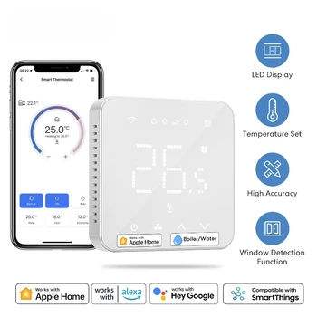 Умный Wi-Fi Термостат Meross для Водяного/Газового Котла с Дистанционным управлением температурой Системы Работает с HomeKit Siri Alexa Google Home