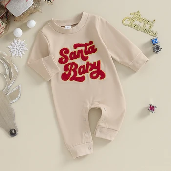Рождественский наряд для новорожденных девочек и мальчиков, Веселый мини-комбинезон с вышивкой Санта-Клауса, Осенняя одежда