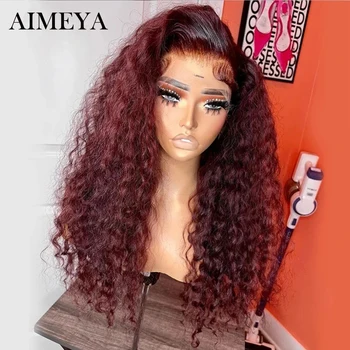 Синтетические кружевные парики AIMEYA для чернокожих женщин Бордово-винно-красные свободные вьющиеся парики Бесклеевой Термостойкий парик для волос Синтетический парик