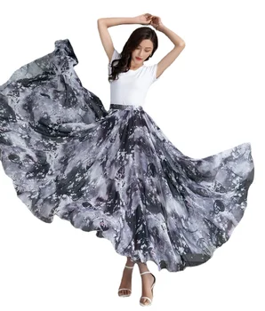 Изготовленная на заказ высококачественная шифоновая юбка с цветочным принтом, женская винтажная элегантная юбка Макси, плиссированная юбка большого размера