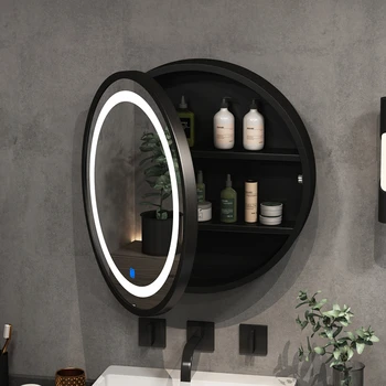 Настенное овальное светодиодное умное зеркало для ванной комнаты из массива дерева, ящик для хранения, шкаф для ванной комнаты, туалет, настенное круглое зеркало с подсветкой