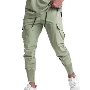 Мужские брюки для бега из тонкого шелка Ice с несколькими карманами, тренировочные брюки для фитнеса
