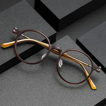 Ультралегкие очки для глаз Нового стиля Из чистого титана в ретро-стиле Круглой формы Можно сочетать с очками для близорукости В градусной оптической оправе