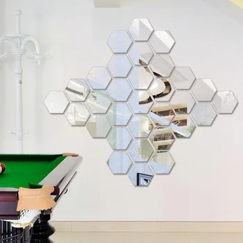12 Штук шестигранных зеркальных плиток с отражающим эффектом, самоклеящаяся наклейка на стену