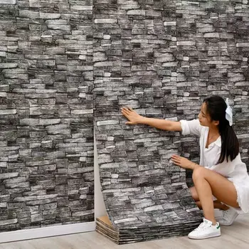 70 см x 100 см 3D наклейка на стену с кирпичным рисунком Самоклеящаяся панель Водонепроницаемые Обои для гостиной Украшение дома