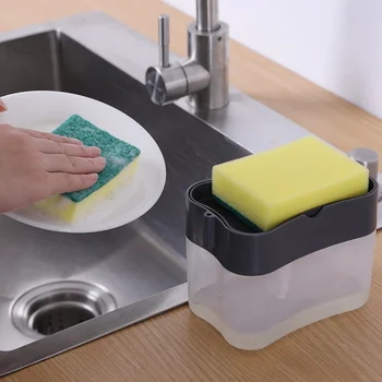 Дозатор жидкости для чистки кухни, Ручная Нажимная коробка, Контейнер для мыла для посуды с держателем губки, Инструменты для хранения жидкости для мытья посуды в домашних условиях