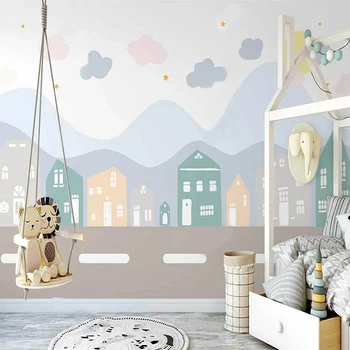 Настенные обои на заказ Nordic Instagram, ручная роспись мультяшного домика, фон детской комнаты, декор стен, современная креативная фреска