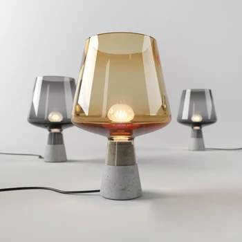 Постмодернистский Минималистичный Креативный дизайн Настольная лампа Nordic Cement Дымчато-серое стекло LED E27 Прикроватное декоративное освещение для комнаты