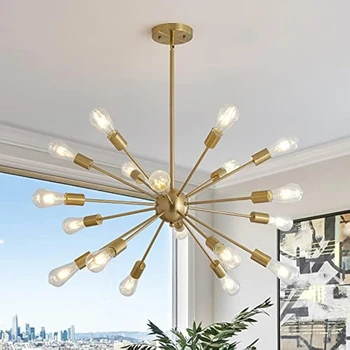 18-световые люстры Sputnik Золотистого цвета, современный потолочный светильник с напольным креплением, Регулируемые по высоте подвесные светильники