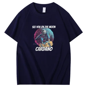 Летняя мужская футболка Увидимся на Луне Cardano Ada Cryptocurrency Хлопковые футболки с коротким рукавом Мужская одежда