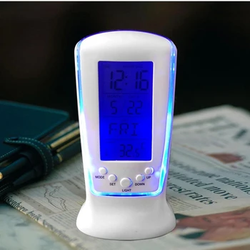 Многофункциональный календарь Температуры, цифровой будильник с синей подсветкой сзади, Электронный календарь, термометр, Светодиодные часы со временем