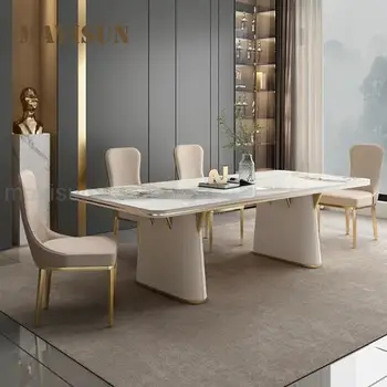 Современные минималистичные наборы для столовой, инновационный каркас из нержавеющей стали белого цвета, мебель для дома, прямоугольный стол для кухни длиной 2 метра