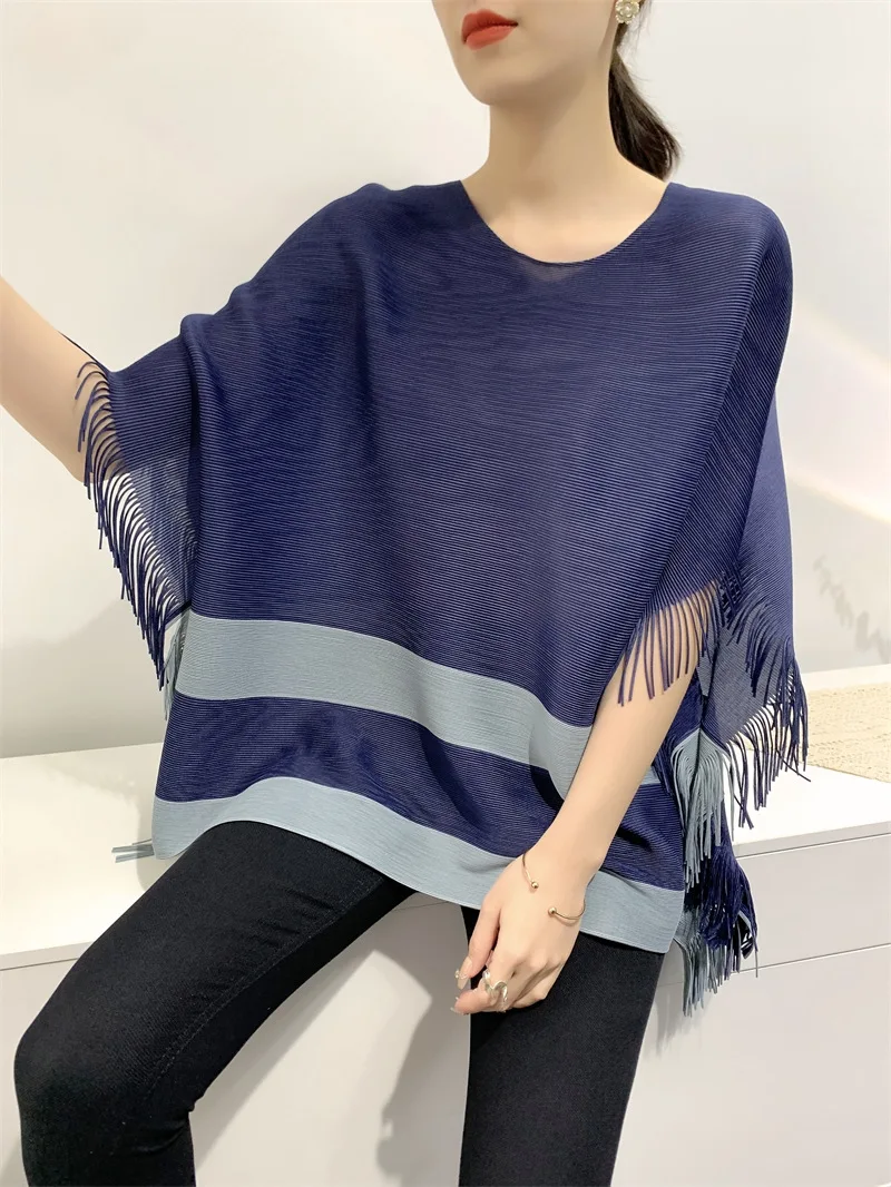 GGHK 2023 Летняя плиссированная футболка с кисточками, свободная тонкая блузка с цветными блоками, женская одежда корейского дизайнера в пригородном стиле, эстетичная одежда Изображение 4