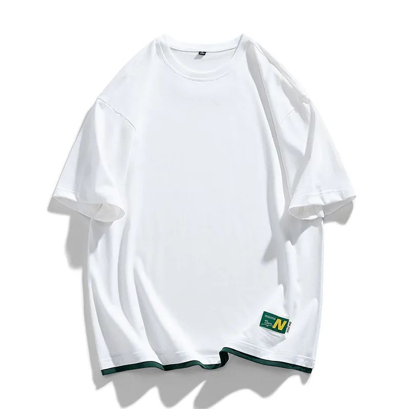 Мужская Однотонная футболка с надписью в Корейском стиле, Футболка Оверсайз Harajuku, Повседневная Свободная футболка, Коллизионный Дизайн, С короткими рукавами Изображение 4