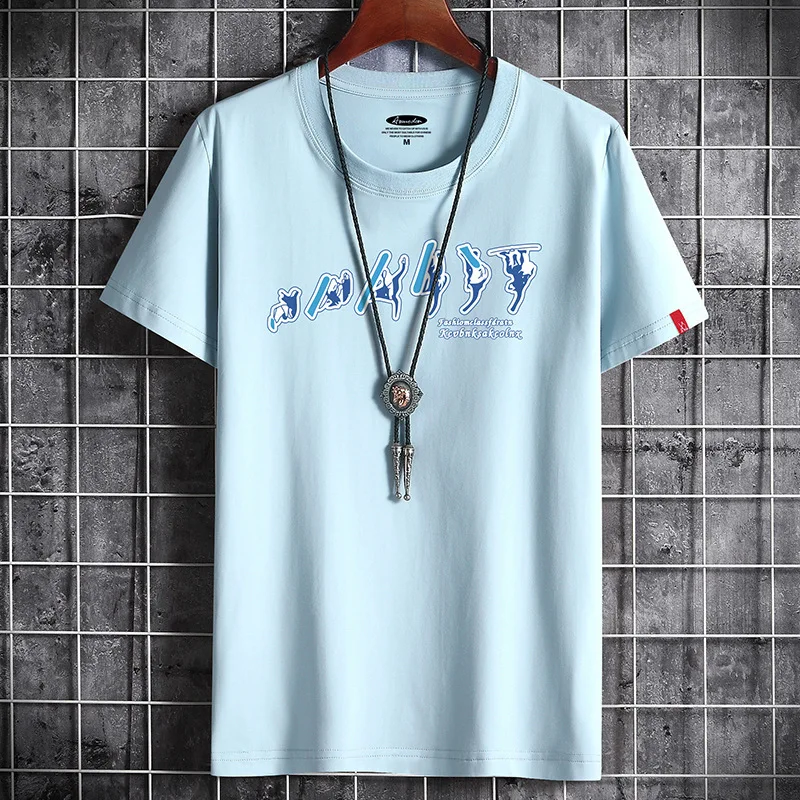 Мужская Хлопчатобумажная футболка Лето 2023 Аниме Футболка для мужчин Harajuku Готический Повседневный Панк Графический Топ Негабаритная футболка Уличная одежда Изображение 2