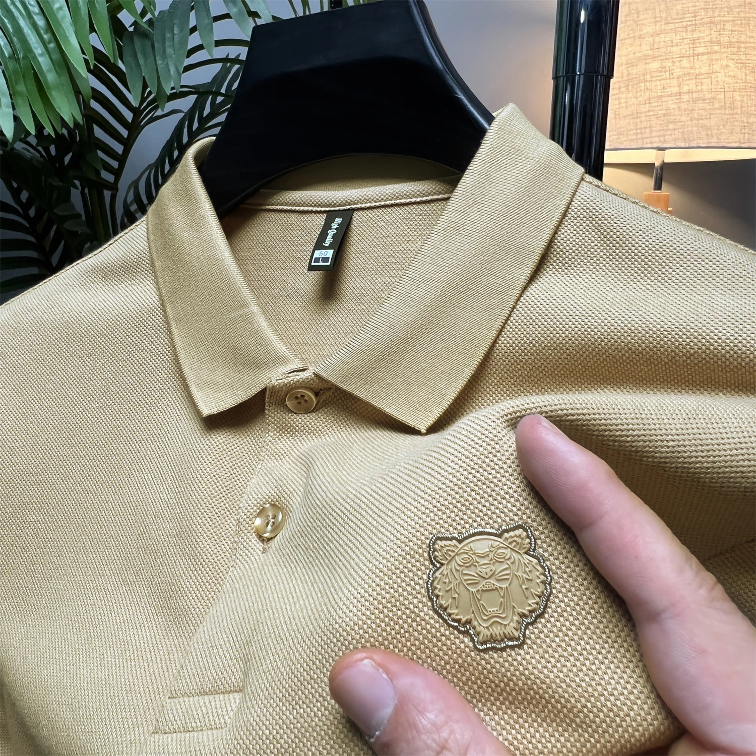 Роскошная брендовая Мужская рубашка поло из 100% хлопка 2023, летняя Мужская футболка с вышивкой в виде головы тигра, Корейская повседневная мужская одежда Изображение 0